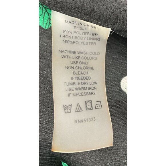 Floral Print Vince Camuto Long Sleeve Fold Over Hem Black/Green/Blue Top NWOT M - Picture 7 of 8